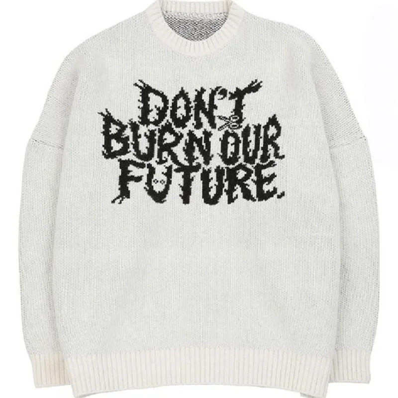 

2023 Fashion DON'TBURNOUR FUTURE Letter Print Pullover Sweater Y2K Street Punk Vintage Fashion Couple Youth Pullover Sweater