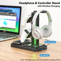 Headphone & Controller Stand with Wireless Charging Rotatable Headset Stand with 9 Light Modes Controller Holder with EU plug - Image 2