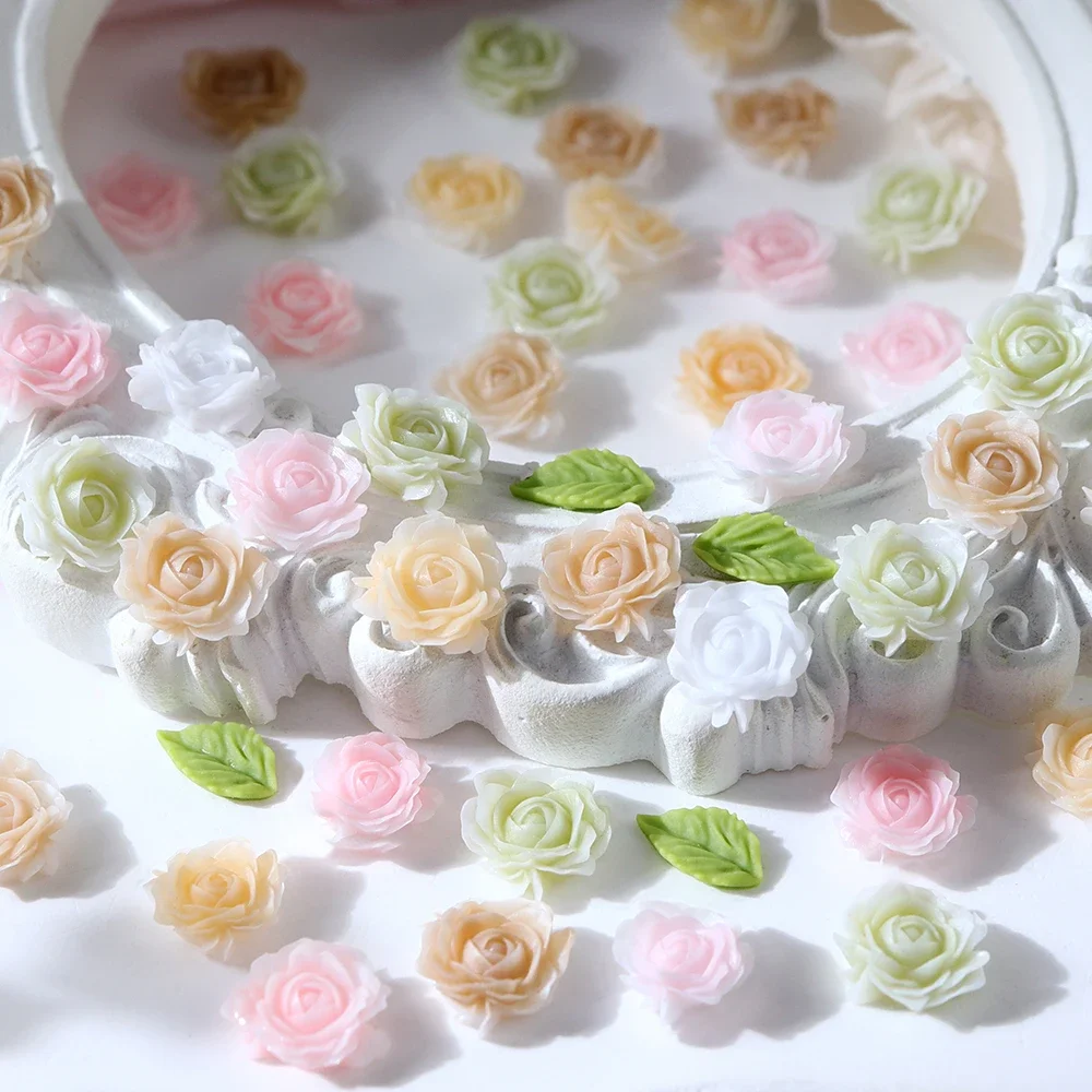 100 개/가방 혼합 장미 꽃 수지 아트 장식 3D 매력 액세서리 에폭시 실리콘 몰드 필링 DIY 공예 보석 만들기