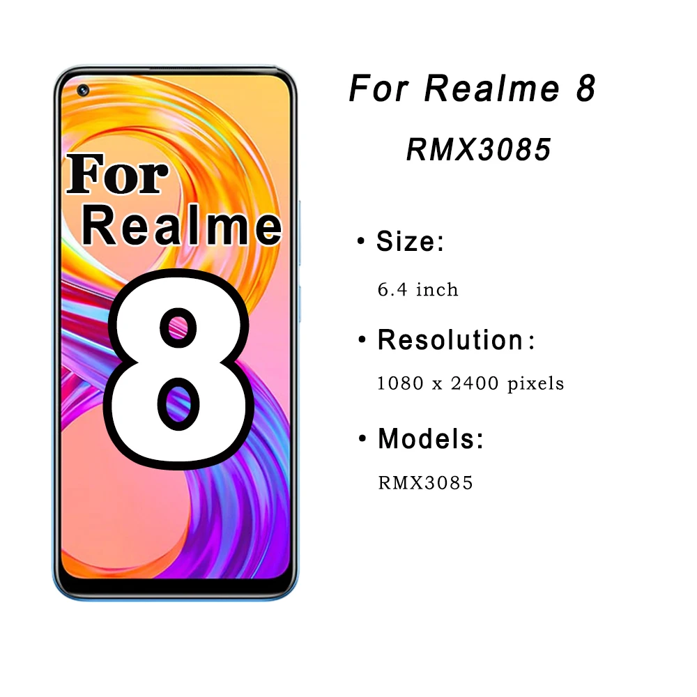 OPPO Realme 8 4G RMX3085 LCD 디스플레이 용 6.4 LCD AMOLED 스크린 Realme 8 터치 스크린 디지타이저 어셈블리 교체 부품