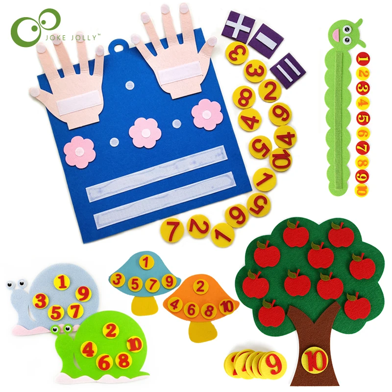 Kids Montessori Toys Felt Finger Number Math Toys Children Learn Hands-on Math Toy Apple Tree Carrot Digital Teaching Aids DDJ