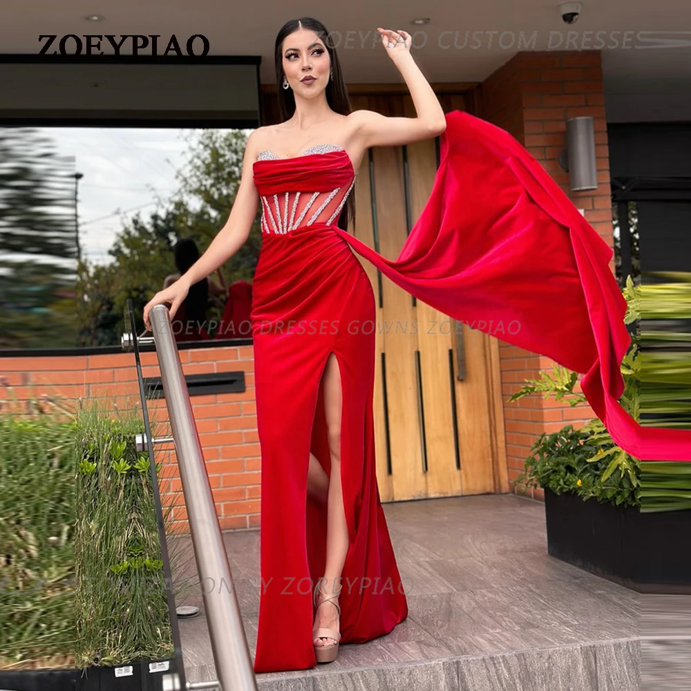 

Red Shiny Sequins Luxury Evening Dresses Dubai Satin Beach Side Split Sweetheart Formal Party Prom Dress Arabia 2024 Gowns