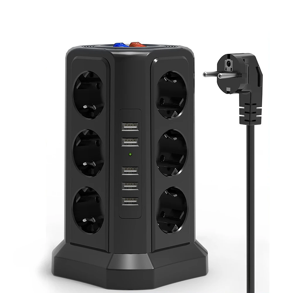 Tower Multi Tap Outlet Extension Cable Network Filter Multiple Splitter