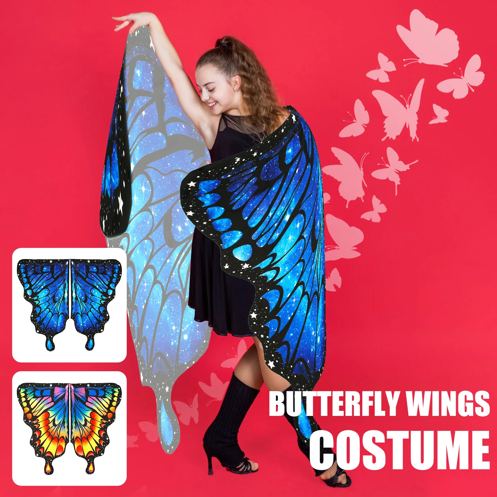 Adult butterfly shawl colorful with adjustable shoulder strap fairy shawl with headband eye mask Christmas Halloween party with eye mask