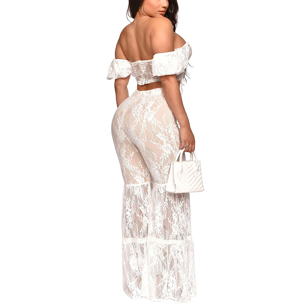 Sexy Lace Pant Sets Women 2023 Traf Summer Outfits Female Two Piece Set Women's Suit New in Matching Sets Tracksuit F0290