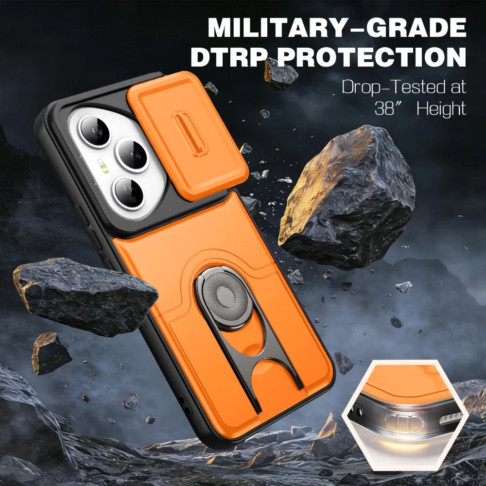 Anti-Drop Slide Lens Cover Case with 360° Rotating Ring Stand and Protective Shell