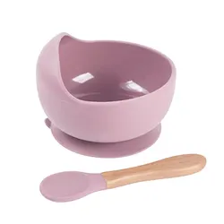Silicone Baby Feeding Bowl Set with Spoon - Children's Tableware (Wine red)