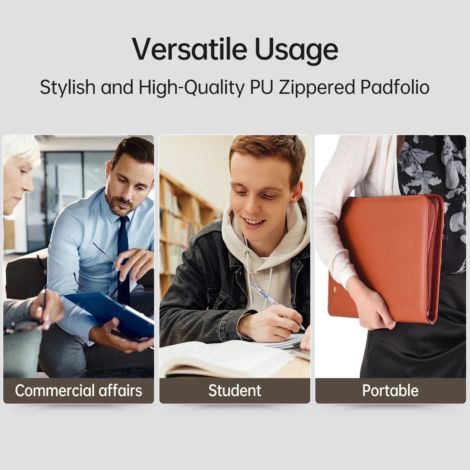 지퍼가 달린 가죽 플래너 슬리브, 태블릿 거치대 PU 정리함 일정, Padfolio 인터뷰 이력서, 문서 일정, 포트폴리오