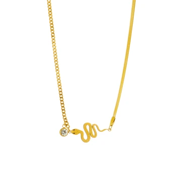 Gold Zircon Snake Pendant Necklace
