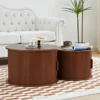 Modern Round Coffee Table Set of 2 with Storage Compartment and Sliding Door, Side End Accent Table for Living Room, Bedroom 3