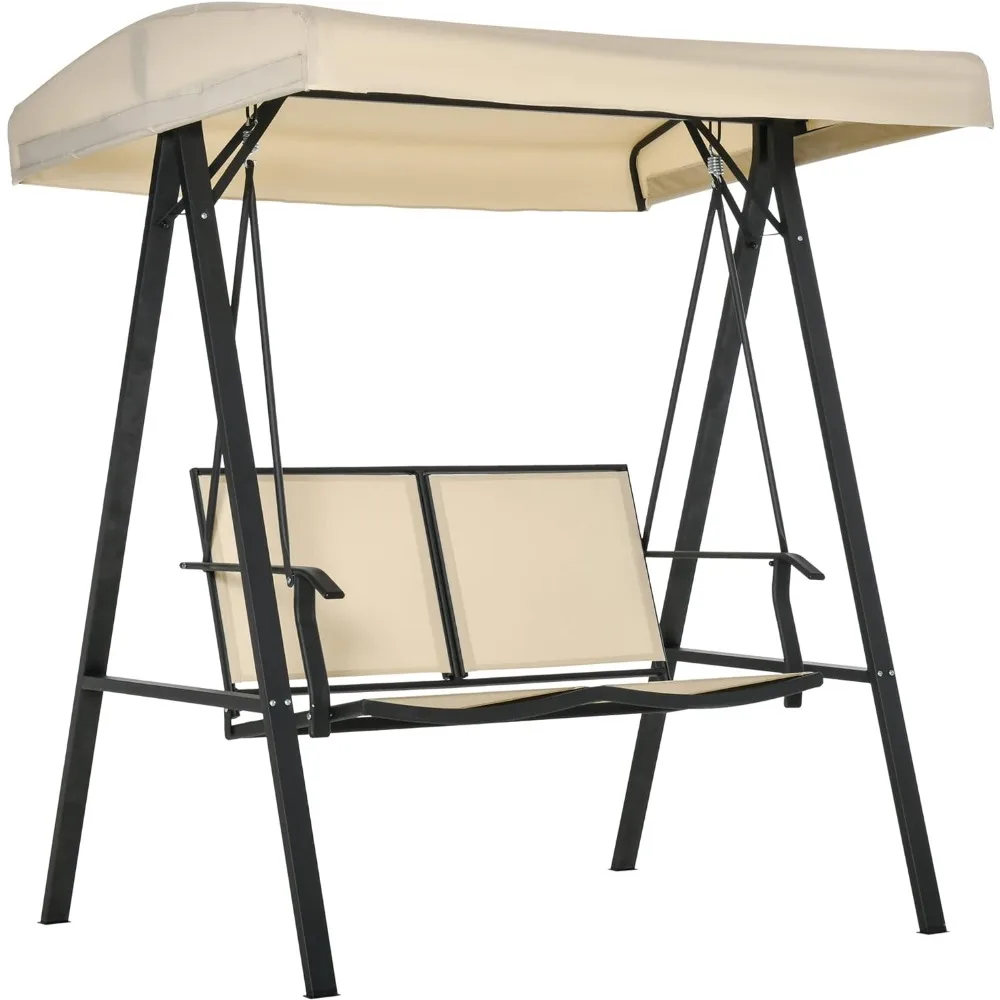 

Outsunny 2-Person Patio Swings with Canopy, Outdoor Canopy Swing with Adjustable Shade, Breathable Mesh Seats and Steel Frame