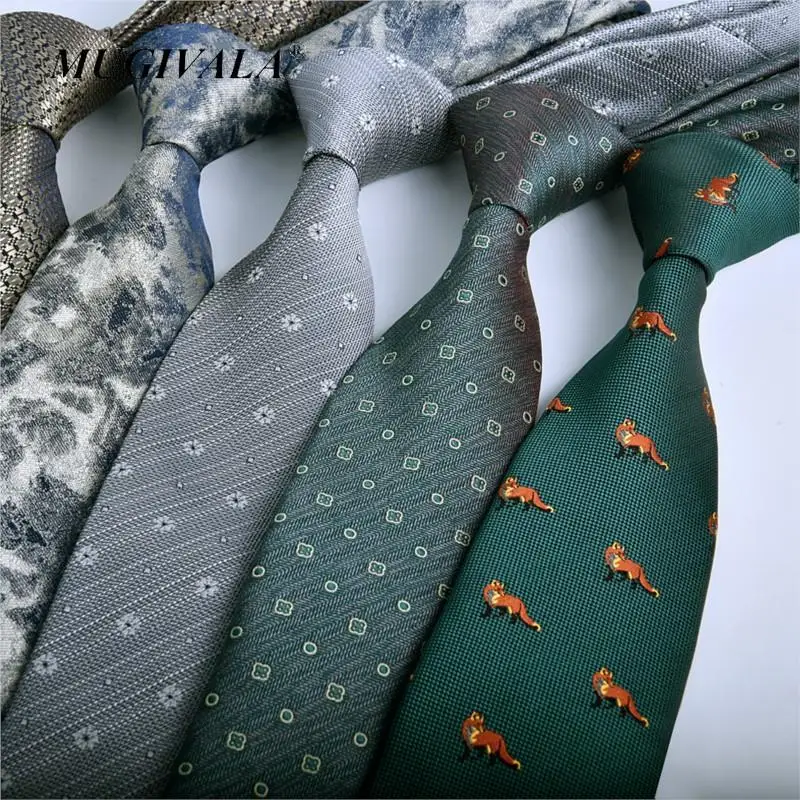 

MUGIVALA 8cm Men Polyester Causal Narrow Tie Green Grey Cartoon Tie For Men Women Gravatas Necktie
