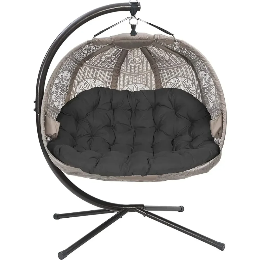 

Two person sofa, outdoor furniture, black/sand covered outdoor garden swing