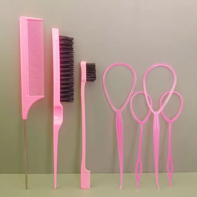 Ensemble de boucles de coiffure pour tout-petits, Topsy Rat Pony Tail Edge Peigne, Outils, Brosse à bord tressé, Accessoires de coiffure pour enfants, Femmes, Bol 1