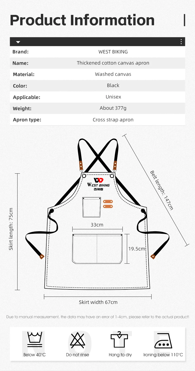 WEST BIKING Fahrrad-Schürze aus verdicktem Baumwoll-Canvas, Arbeitsschürze, langlebige Waren für Unisex, Rennrad, Radfahren, Wartungswerkzeug – Detail 3