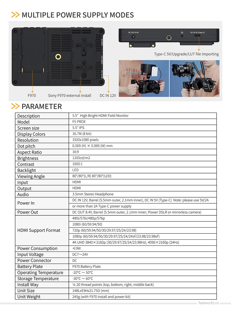 F5 PROX 5.5'' High Bright Camera Field Monitor Touch Screen 1200nit 1920*1080 10