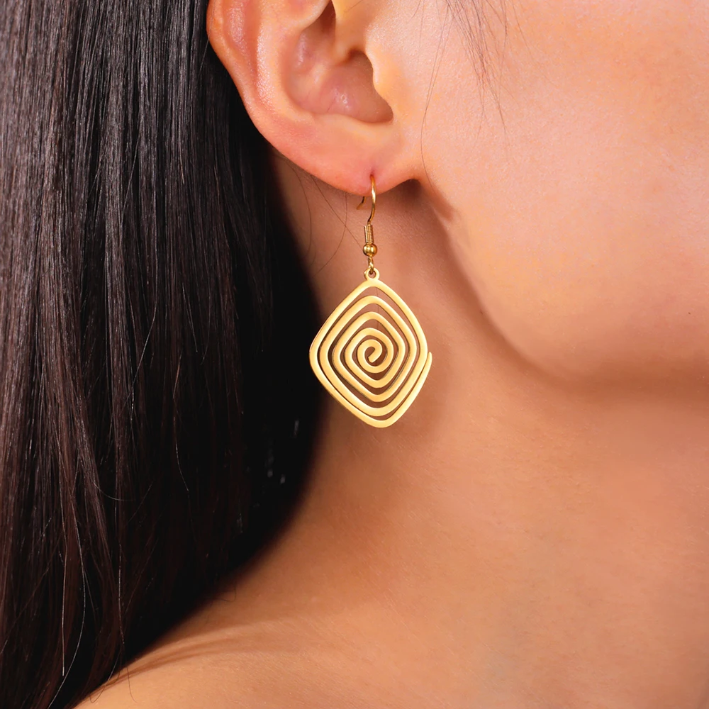 Dawapara Geometrische Spirale Ohrringe Cho Ku Rei Swirl Akasha Göttin Symbol Anhänger Edelstahl Schmuck – Detail 7