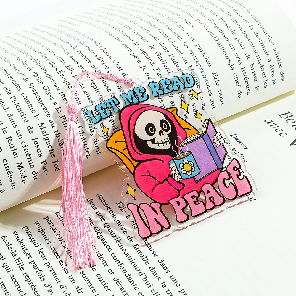 Love Reading Skeleton Man Bookmark Acrylic Bookmark Tassel Gift for Book Lovers School Supplies Reading Markers for Men bookmarks stationery supplies acrylic bookmark