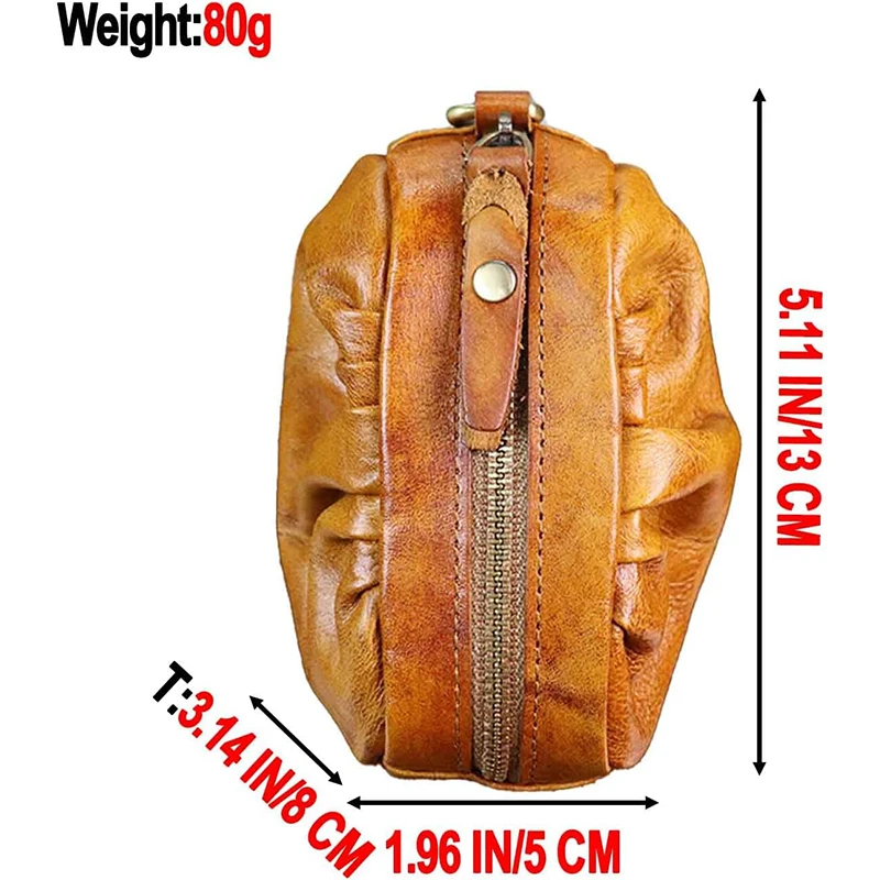Vintage Pleated Coin Purse Genuine Leather Wristlet Mini Clutch Wallet Change Purse Zipper Coin Organizer Wallet for Men & Women