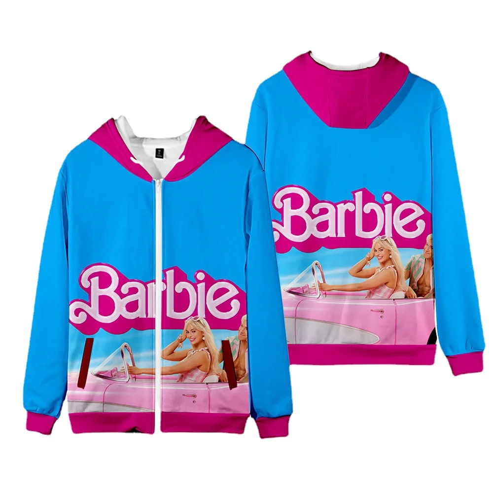 

MINISO Barbie The Movie Peripheral Two-dimensional Children's Kawaii Fashion Pullover Hooded Zipper Sweatshirt Is The Best Gift