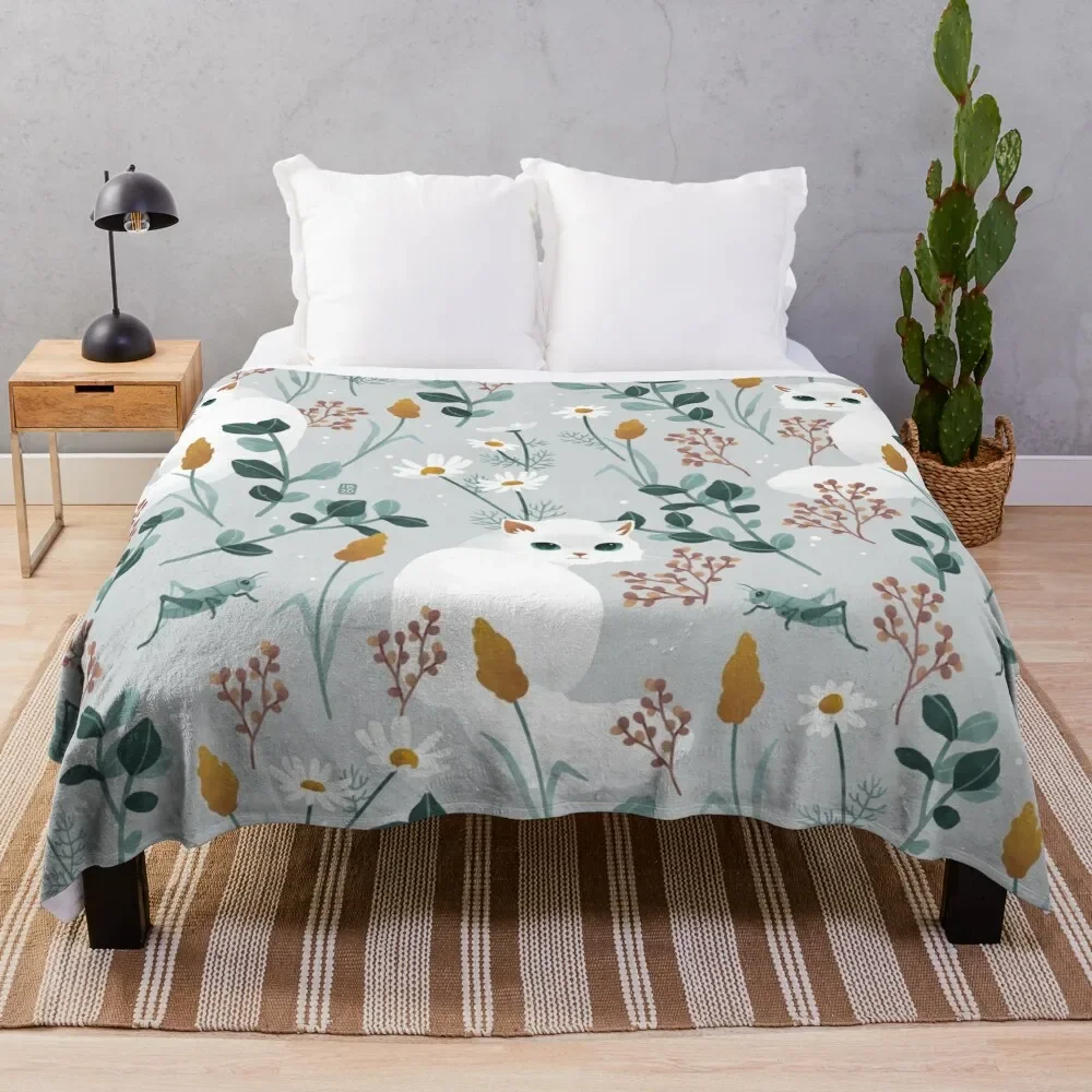 

Cat in the meadow pattern Throw Blanket Bed Fashionable Decorative Beds Blankets