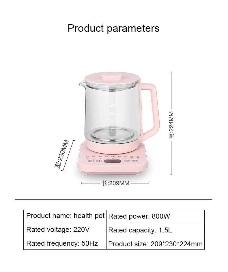 DMWD 1.5L Multifunction Electric Kettle Glass Health Pot Stew Porridge Slow Cooker Heater Hot Water Heating Insulation Kettles