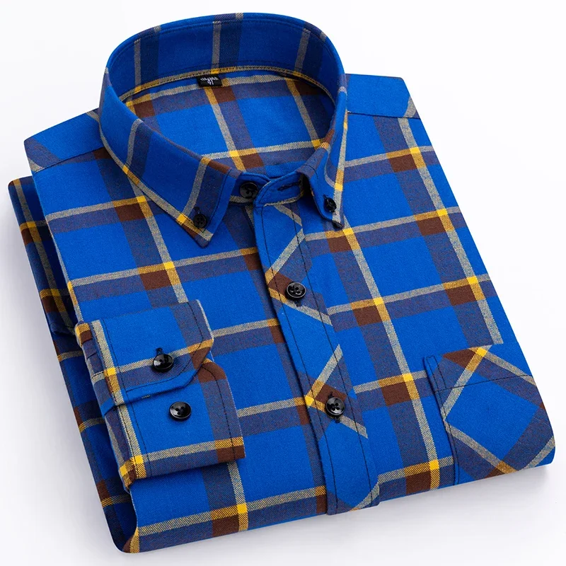 New Arrival Men Long Sleeved Shirts Fashion Super Large Autumn 100% Cotton Plaid Youth Regular Fit Shopping Daliy Camisa 8XL 7XL