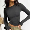 Women's Slim Top Long Sleeve Shirts Basic Crop Tops Going Out Fashion Solid Colour Round Neck Underscrubs Layer Slim Fit Tops 3