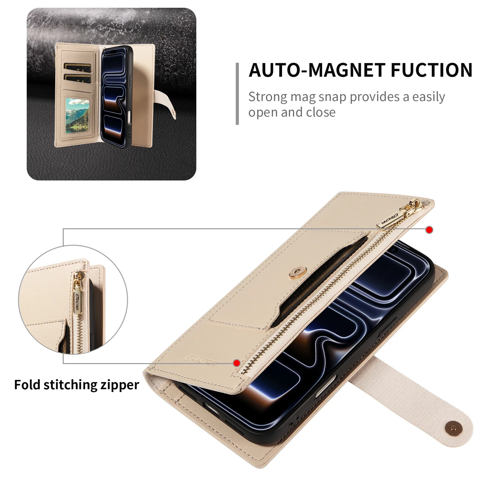 Leather Phone Case with Magnetic Buckle, Multi-Card Slots, Wallet & Stand