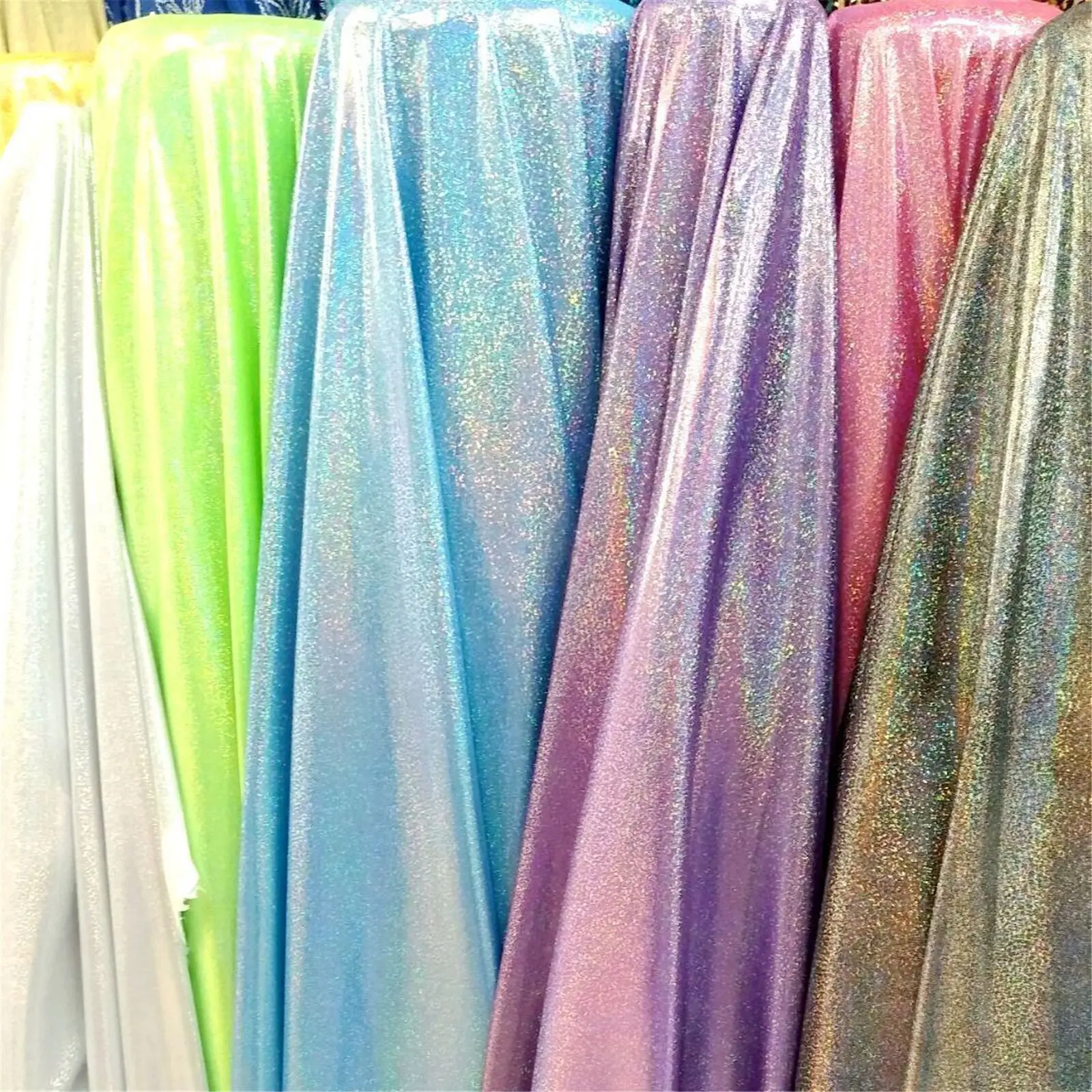 Glitter Laser Iridescent Holographic Polyester Fabric