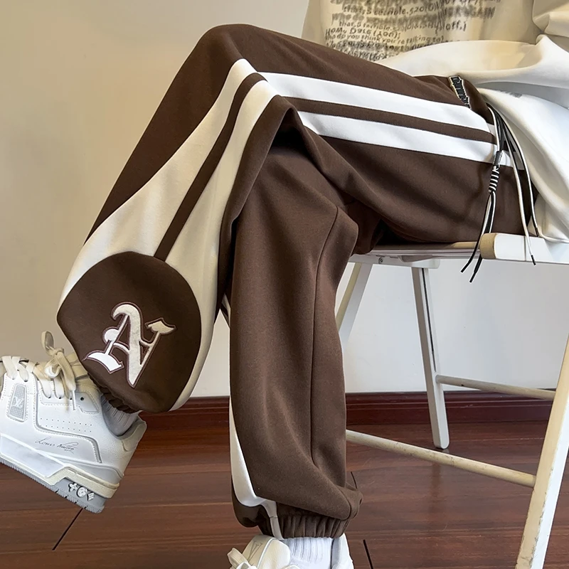 3 Colors Men Sweatpants Korean Street Casual Pants Fashion Patchwork Letter Embroideries Straight-leg Trousers Male Sports Wear 3