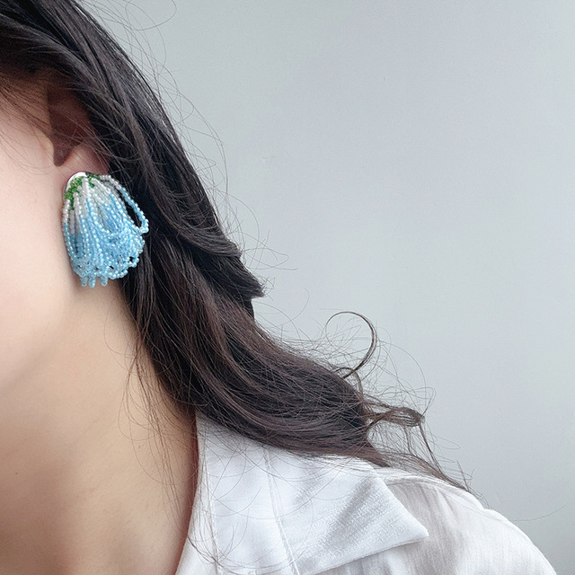 Ins Youth Beading Tassel Dangle Earrings Women Girl Elegant Date