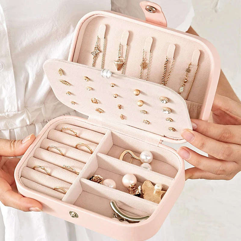 

Women Portable Jewelry Box Jewelry Organizer Display Travel Jewelry Case Boxes Display Holder Leather Storage Zipper Jewelers