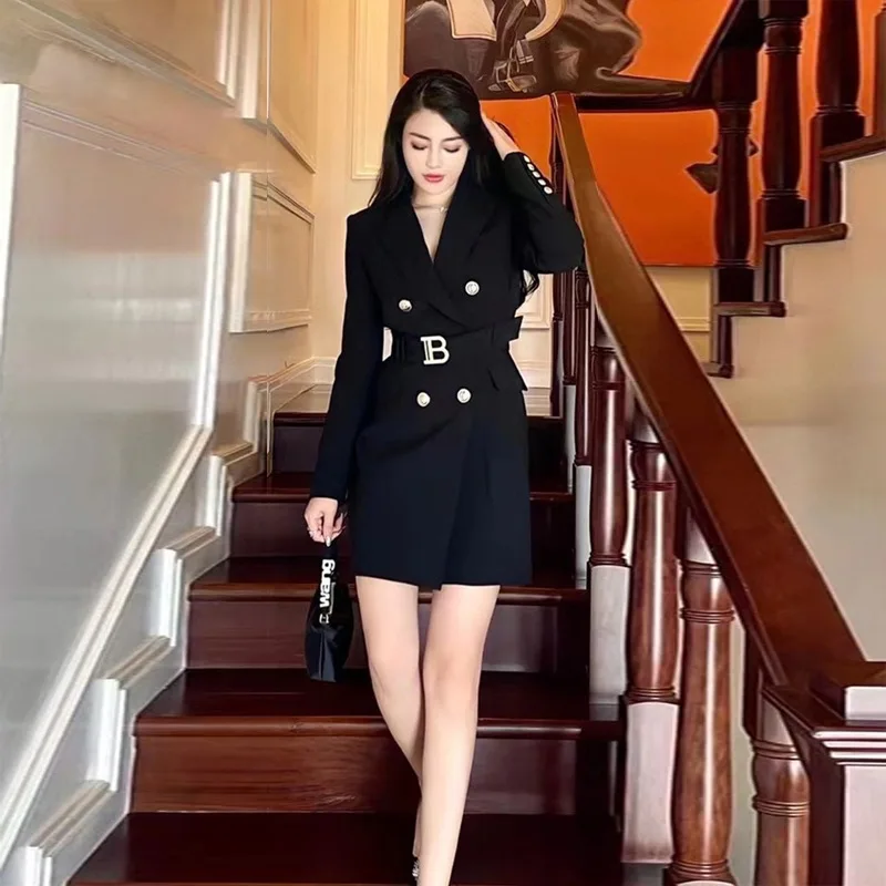 

2022 Early Autumn And Winter New Fashion Solid Slim Belt Long Sleeve Slim Temperament Commuter Women's Suit Dress