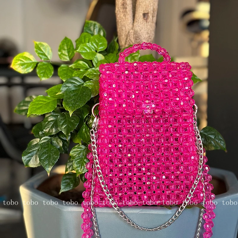 

Customized Two Chains Handmade Woven Beaded Ladies Handbag Fashion Acrylic Crossbody Bags Clutches Womens Party Handbag 2023