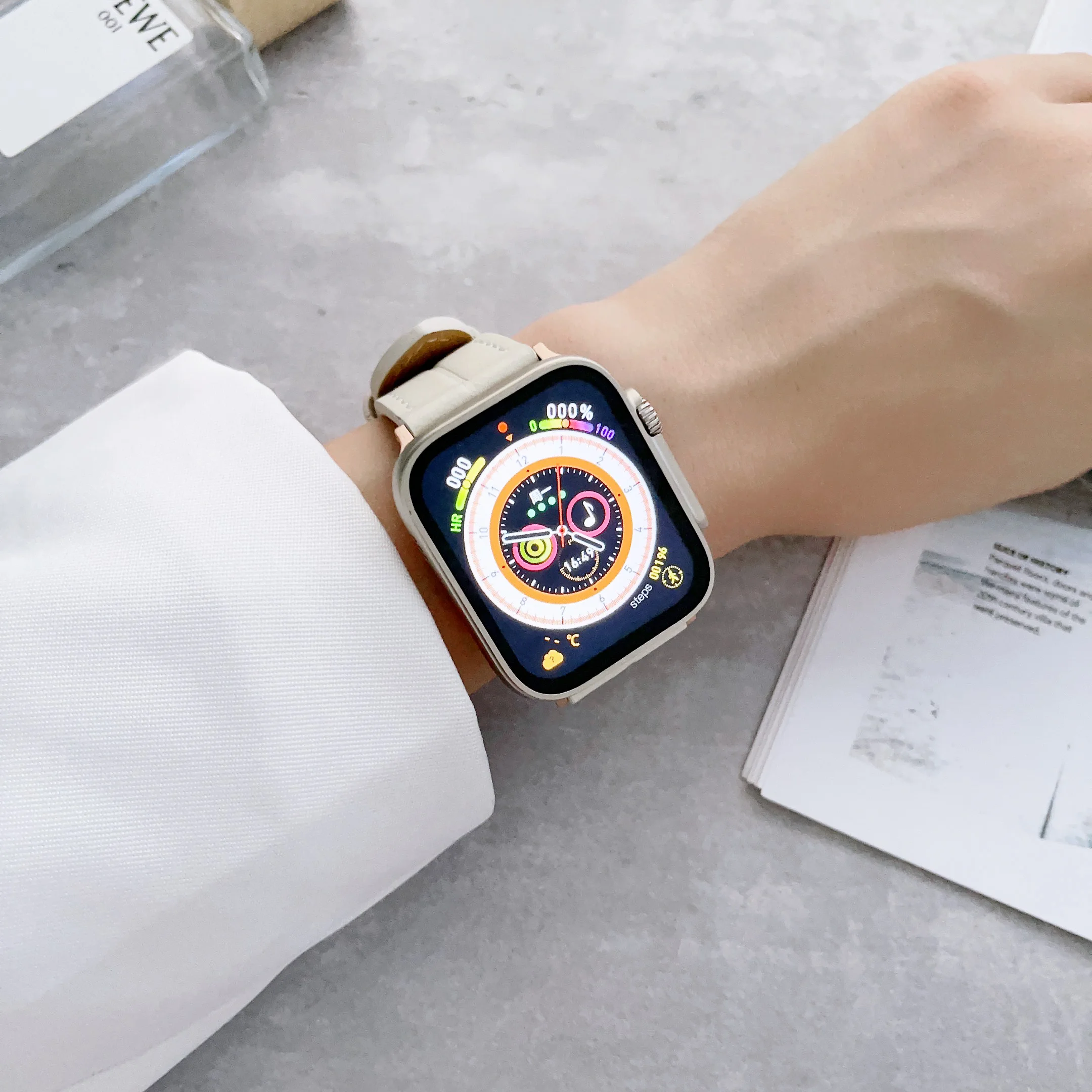 Leather Strap for Apple Watch 44mm 42mm 40mm 6 5 4 3 Se Manual Needlework Watchband Band iWatch Ultra 49mm 8 7 45mm 41mm Correa