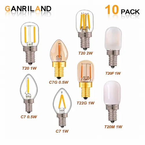 GANRILAND 10Pack LED Candle Bulbs E12 E14 Dimmable C7 T22G 1W Decorative Light 110V US 220V EU Warm White Ampoule Lamp for Decor