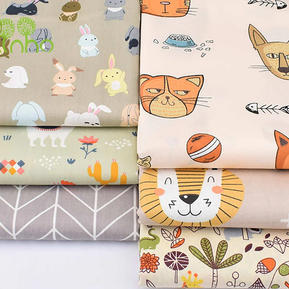 Chainho,Printed Twill Cotton Fabric,Patchwork Cloth,DIY Sewing & Quilting Material,Happy Animals Series,6 Designs,4 Sizes,CC071