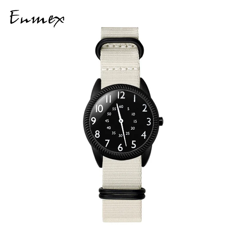 

2023 Enmex creative style Fashion Color canvas strap wristwatch simple digital special design brief casual men's quartz watch