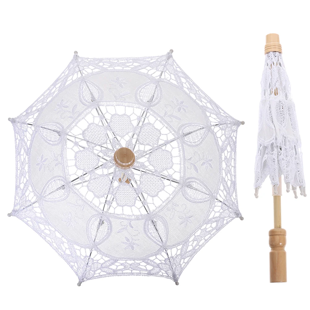 

2 Pcs Prop Umbrella Bride Lace Parasol Wood Handle Embroidery Elegant Craft Black