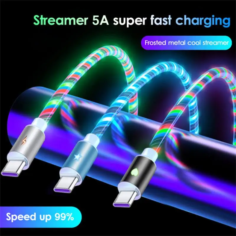 Glowing LED Cable 3A Fast Charging Micro USB Type C High Speed Data Transfer Flowing Streamer Light Cord | Мобильные телефоны и