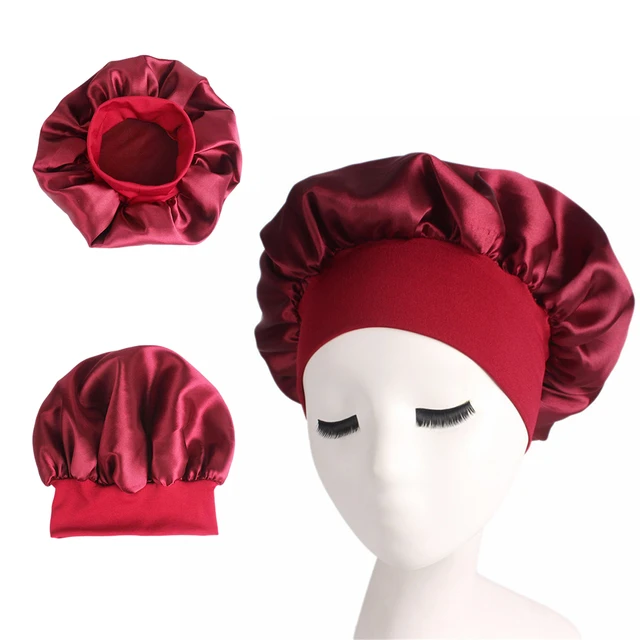 Long Satin Solid Sleeping Hat Night Cap Adjustable Women Satin Night Sleep  Cap Hair Bonnet Hat For Hair Care Head Cover Bonnets - AliExpress