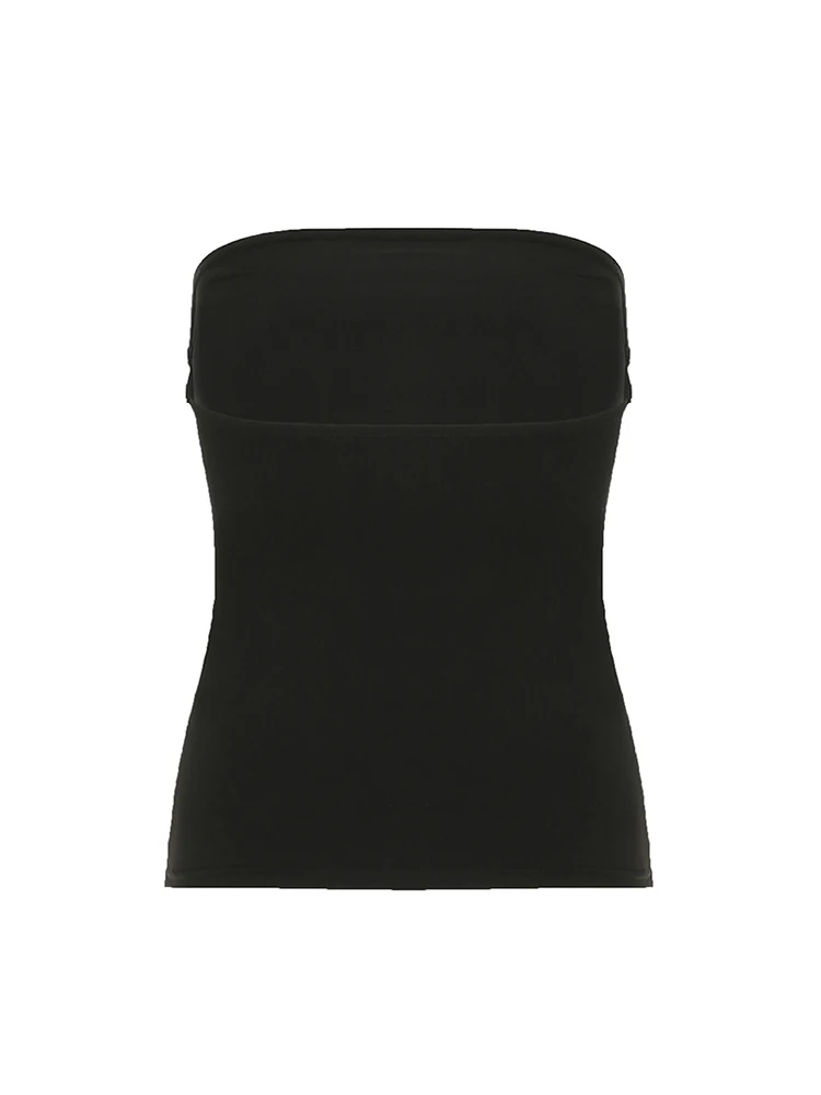 Gothic Print Black Strapless Tube Top Women Skinny Cropped Summer Casual Chic Graphic Tee Y2K Streetwear Basic Vest - 6