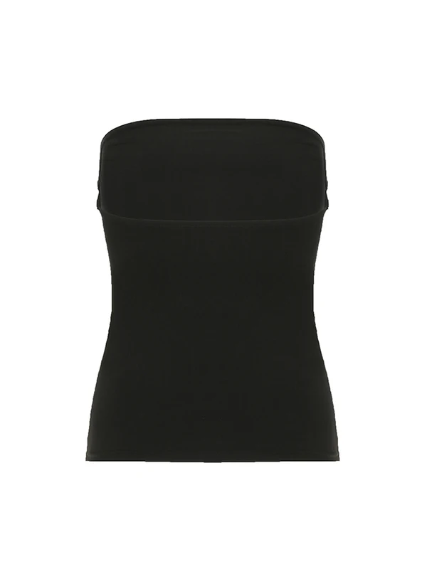 Gothic Print Black Strapless Tube Top Women Skinny Cropped Summer Casual Chic Graphic Tee Y2K Streetwear Basic Vest