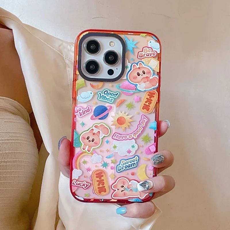 

Cute Cartoon Cat Peach Gradient Border 2.0 Acrylic Phone Case Cover for IPhone 11 12 13 14 15 Pro Max Case