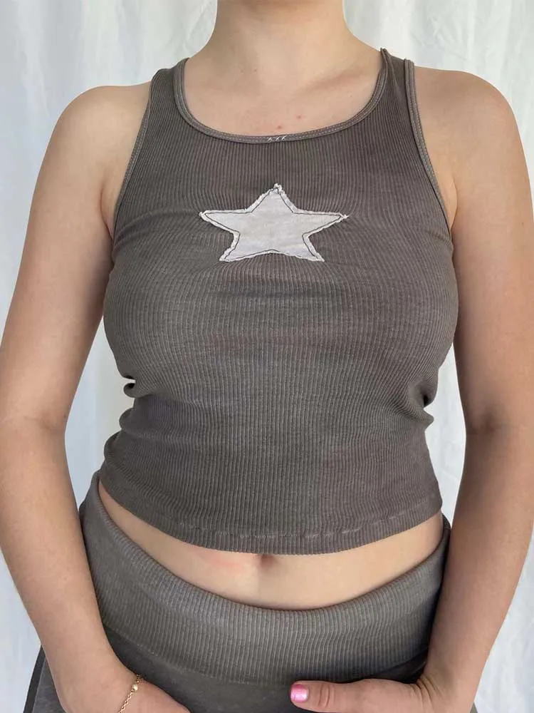 Vintage Knitted Vest Kawaii Fairycore Star Pattern Sleeveless Tanks