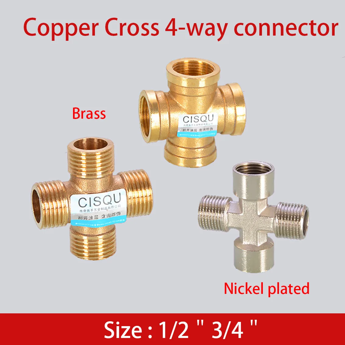 

Brass Pipe Fitting Cross 4-way Connector 1/2" 3/4" Female Male Thread Copper Coupler Adapter Coupling Water Gas Pipe Accessories