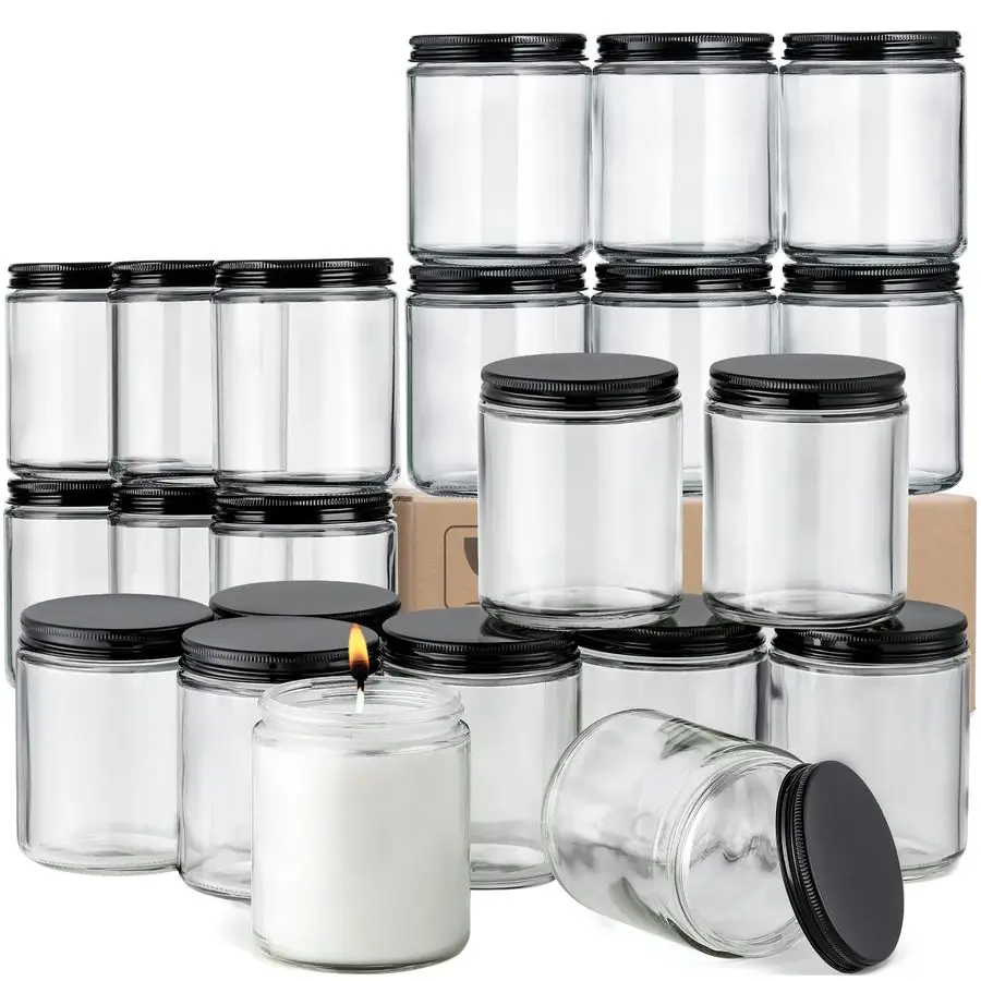 Pack, 8 OZ Thick Glass Jars with Metal Lids, Clear Round Candle Making Jars,Empty Food Storage Containers, Mason Canning Jar For