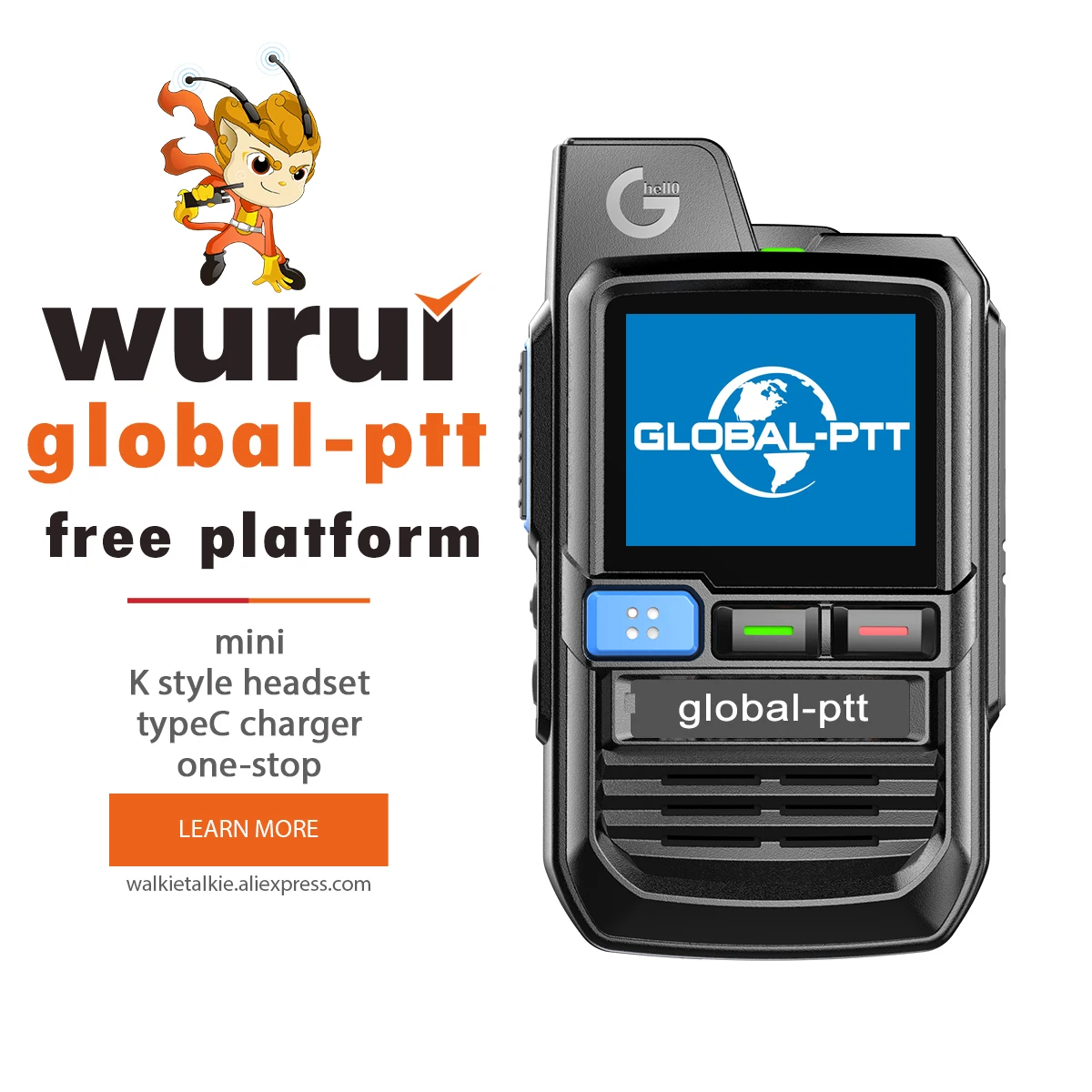 Global ptt global walkie talkie wurui g0 poc mini radio commutator