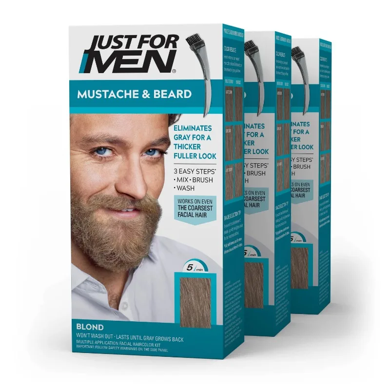 

3 Pack Just For Men Mustache and Beard Coloring for Gray Hair, M-10/15 Blond